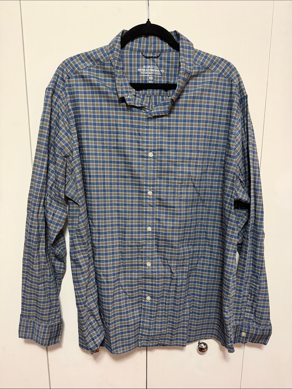 Vineyard Vines Blue, White & Tan Plaid Long-Sleeve Button-Down